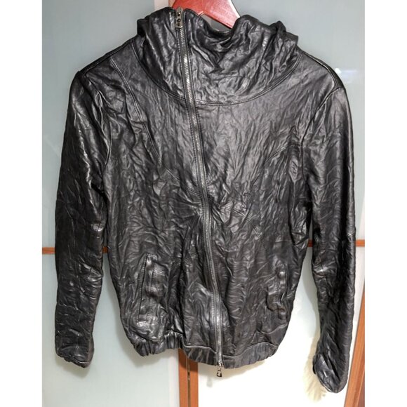 BenHeart Unisex Hooded Full Asymmetrical Zip Genuine Lamb Leather Jacket Size XS - Picture 1 of 14